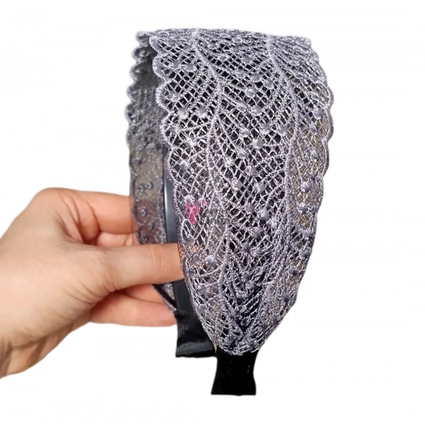 Bentita deosebita pentru par din Dantela lata BTP087ZZ Gri Cenusiu